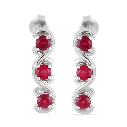 NATURAL INDIAN  RUBY GEMSTONE EARRINGS IN 925 SILVER